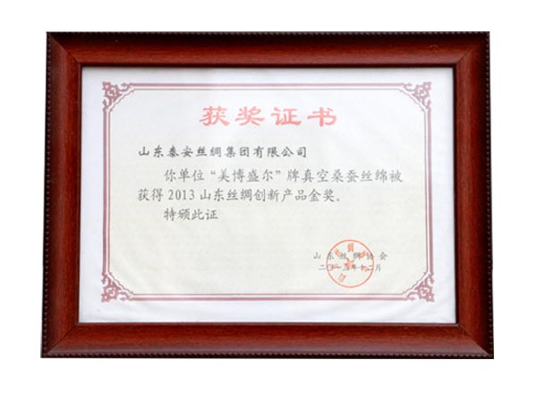 2013年山東絲綢創(chuàng)新產(chǎn)品金獎